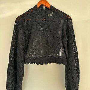 NEW Farm Rio Womens Black Lace Blouse Size S